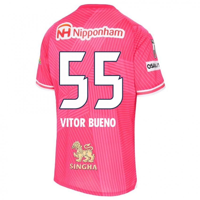 Niño Camiseta Vitor Bueno #55 Rosa Blanco 1ª Equipación 2024/25 La Camisa Chile