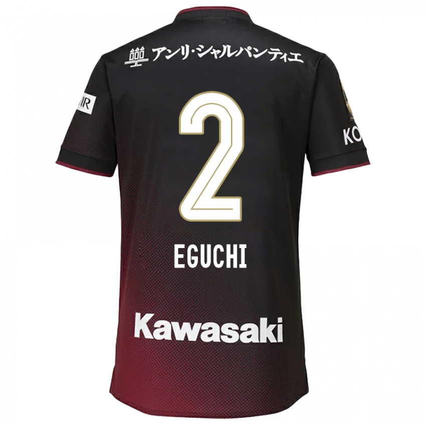 Niño Camiseta Takuma Eguchi #2 Negro Rojo 1ª Equipación 2024/25 La Camisa Chile