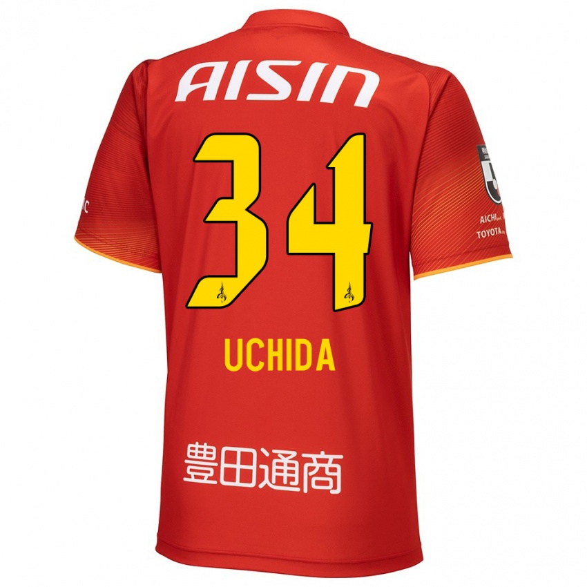 Niño Camiseta Takuya Uchida #34 Rojo Blanco Amarillo 1ª Equipación 2024/25 La Camisa Chile