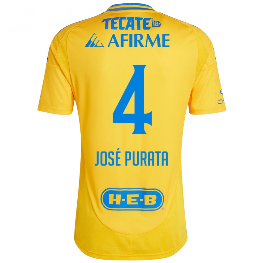 Niño Camiseta Juan Jose Purata #4 Oro Amarillo 1ª Equipación 2024/25 La Camisa Chile