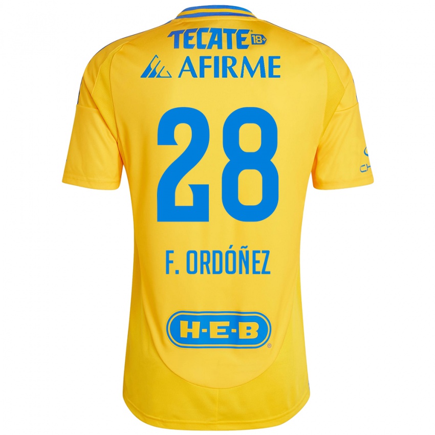 Niño Camiseta Fernando Ordóñez #28 Oro Amarillo 1ª Equipación 2024/25 La Camisa Chile