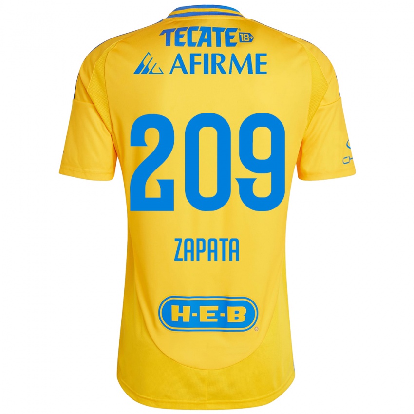 Niño Camiseta Jorge Zapata #209 Oro Amarillo 1ª Equipación 2024/25 La Camisa Chile