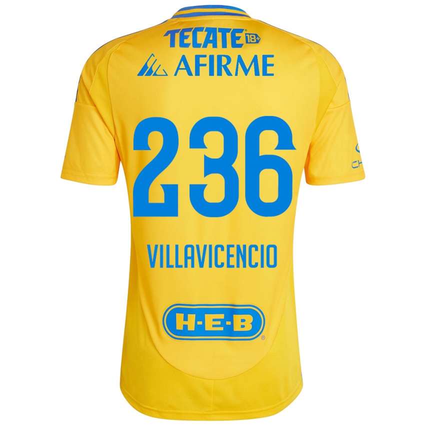 Niño Camiseta Edgar Villavicencio #236 Oro Amarillo 1ª Equipación 2024/25 La Camisa Chile