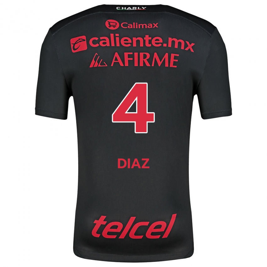 Niño Camiseta Nicolás Díaz #4 Negro Rojo 1ª Equipación 2024/25 La Camisa Chile