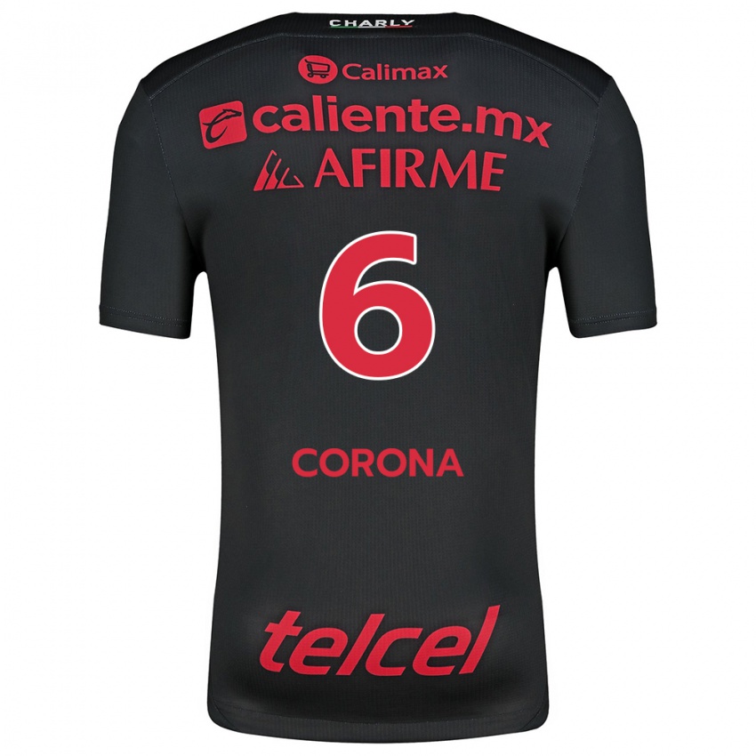 Niño Camiseta Joe Corona #6 Negro Rojo 1ª Equipación 2024/25 La Camisa Chile