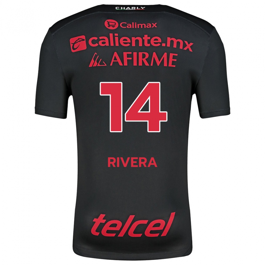 Niño Camiseta Christian Rivera #14 Negro Rojo 1ª Equipación 2024/25 La Camisa Chile