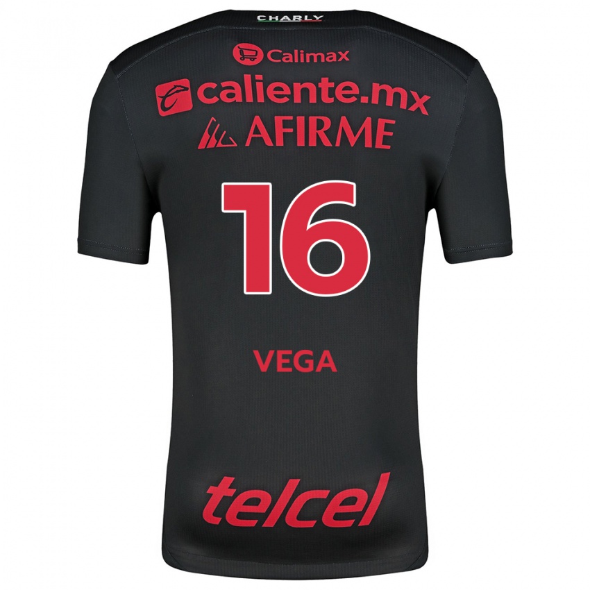 Niño Camiseta Jesús Vega #16 Negro Rojo 1ª Equipación 2024/25 La Camisa Chile