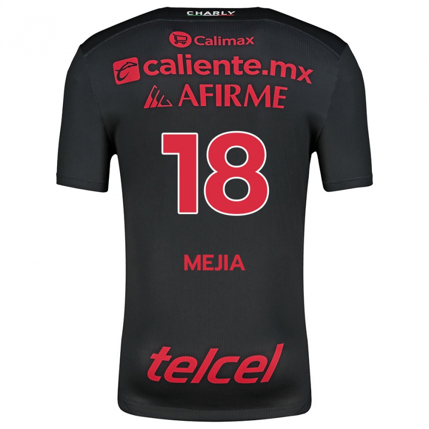 Niño Camiseta Aarón Mejía #18 Negro Rojo 1ª Equipación 2024/25 La Camisa Chile