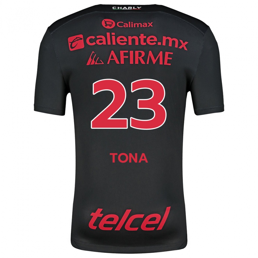 Niño Camiseta Iván Tona #23 Negro Rojo 1ª Equipación 2024/25 La Camisa Chile