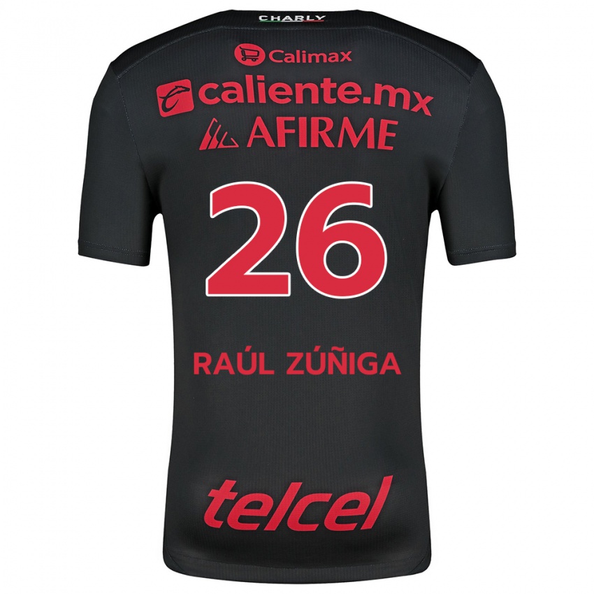 Niño Camiseta José Raúl Zúñiga #26 Negro Rojo 1ª Equipación 2024/25 La Camisa Chile