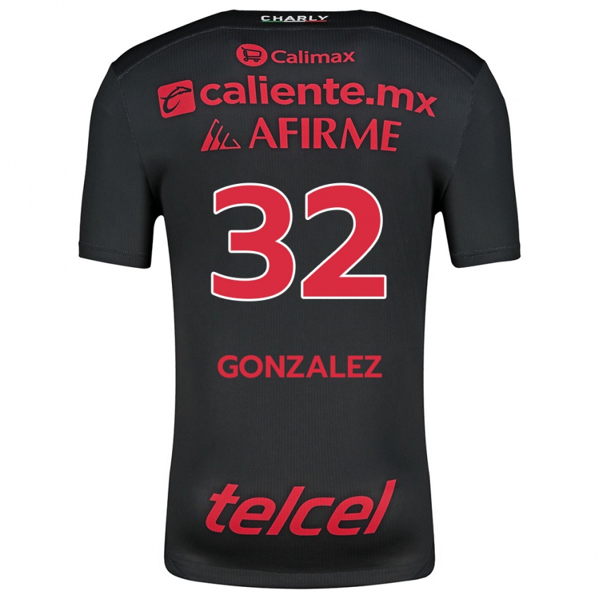 Niño Camiseta Carlos Gonzalez #32 Negro Rojo 1ª Equipación 2024/25 La Camisa Chile