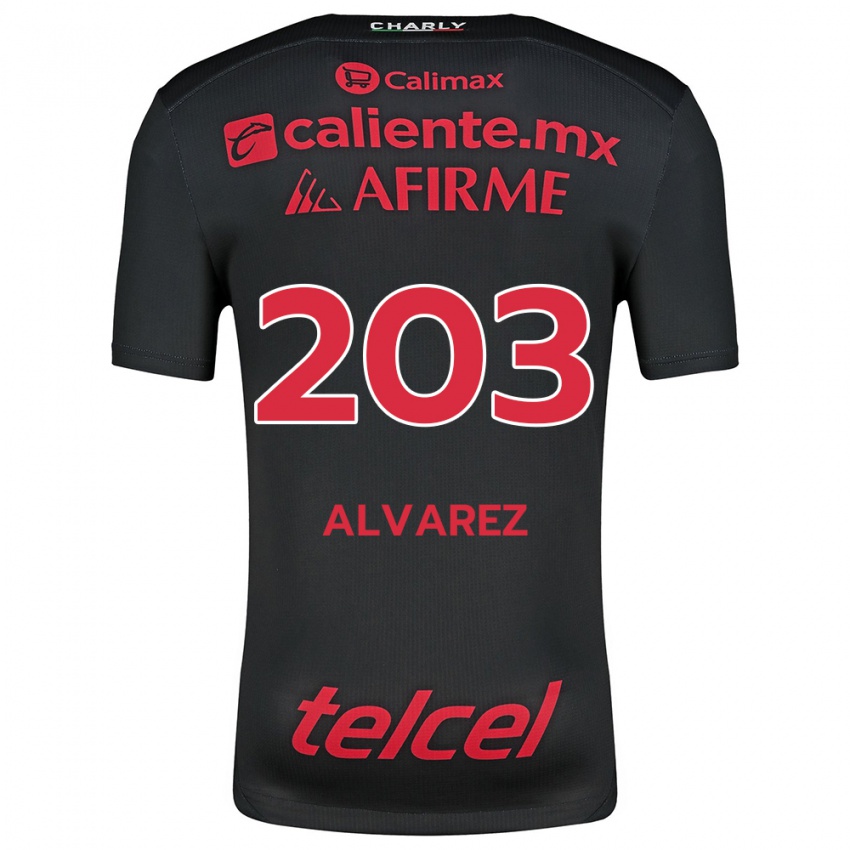 Niño Camiseta Jaime Álvarez #203 Negro Rojo 1ª Equipación 2024/25 La Camisa Chile