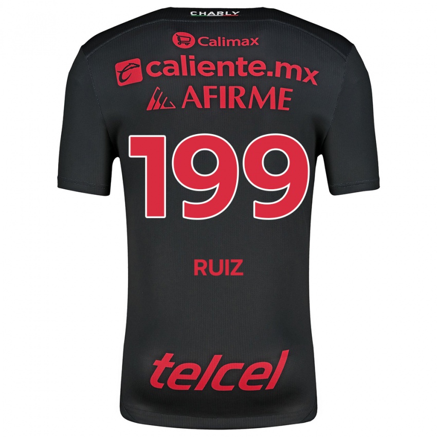 Niño Camiseta Emilio Ruiz #199 Negro Rojo 1ª Equipación 2024/25 La Camisa Chile