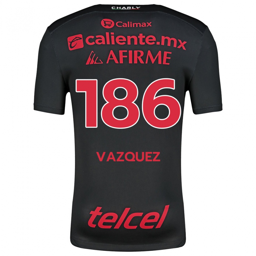 Niño Camiseta Octavio Vázquez #186 Negro Rojo 1ª Equipación 2024/25 La Camisa Chile