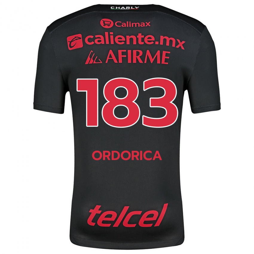 Niño Camiseta Brandon Ordorica #183 Negro Rojo 1ª Equipación 2024/25 La Camisa Chile