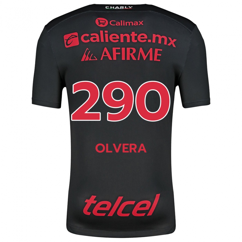 Niño Camiseta Ian Olvera #290 Negro Rojo 1ª Equipación 2024/25 La Camisa Chile