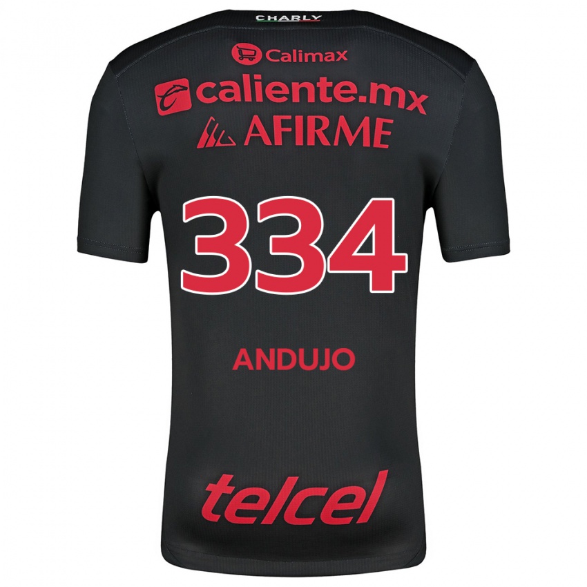 Niño Camiseta Favio Andujo #334 Negro Rojo 1ª Equipación 2024/25 La Camisa Chile