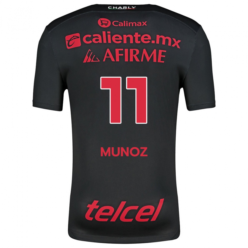 Niño Camiseta Sanjuana Muñoz #11 Negro Rojo 1ª Equipación 2024/25 La Camisa Chile