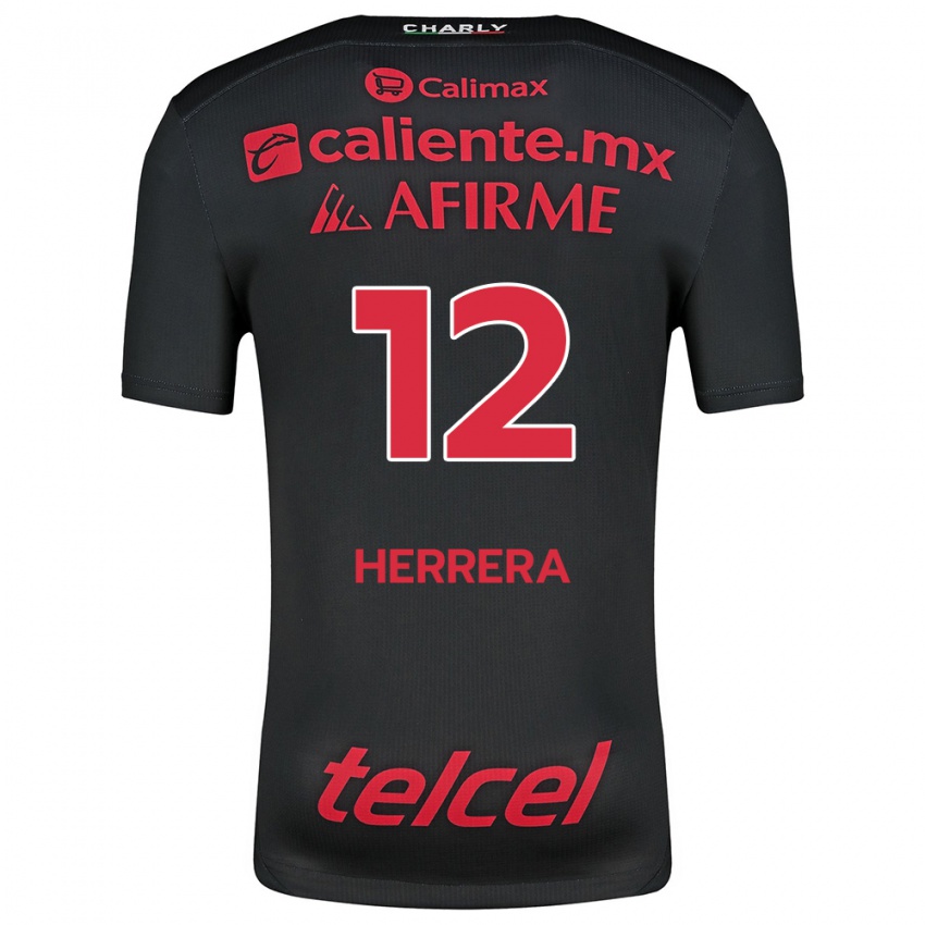 Niño Camiseta Melissa Herrera #12 Negro Rojo 1ª Equipación 2024/25 La Camisa Chile