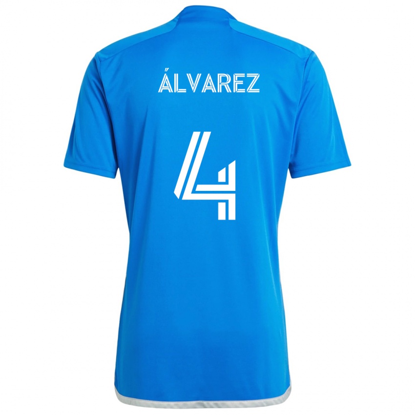 Niño Camiseta Fernando Álvarez #4 Azul Blanco 1ª Equipación 2024/25 La Camisa Chile