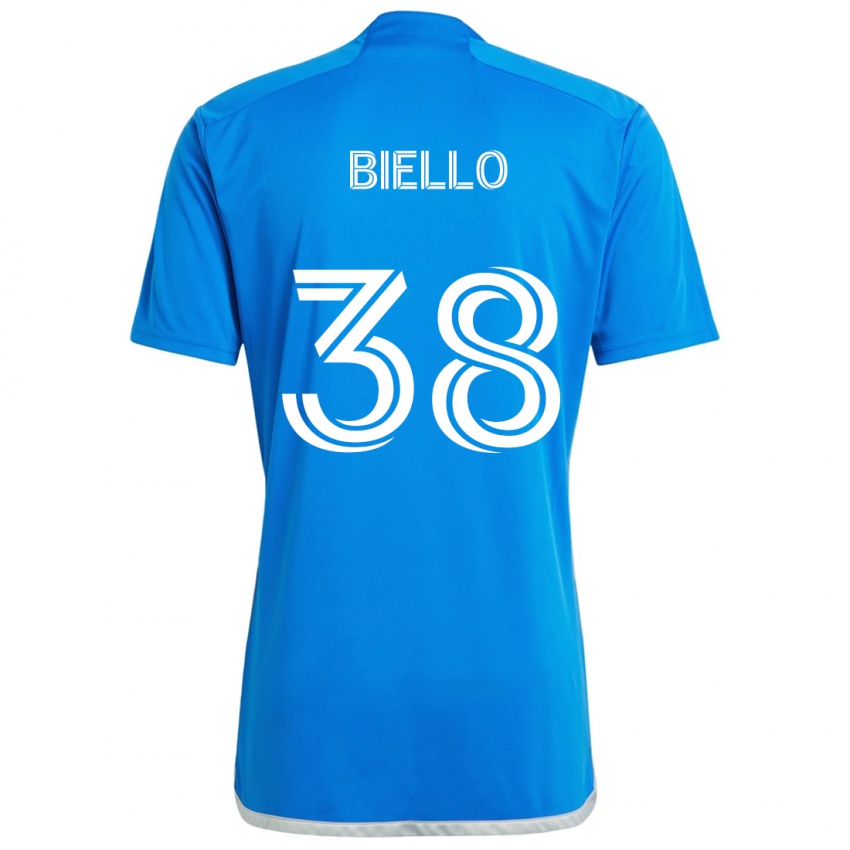 Niño Camiseta Alessandro Biello #38 Azul Blanco 1ª Equipación 2024/25 La Camisa Chile