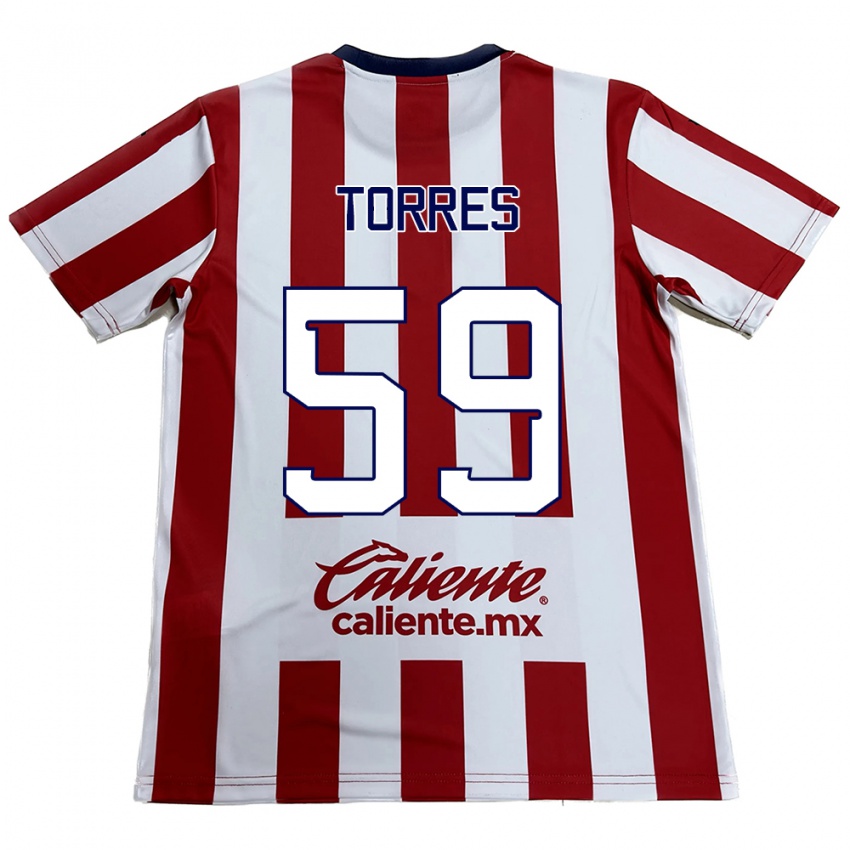 Niño Camiseta Christian Torres #59 Rojo Blanco 1ª Equipación 2024/25 La Camisa Chile