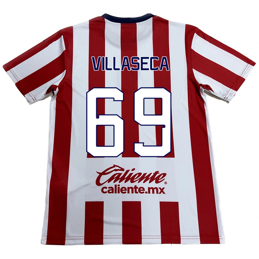 Niño Camiseta Daniel Villaseca #69 Rojo Blanco 1ª Equipación 2024/25 La Camisa Chile