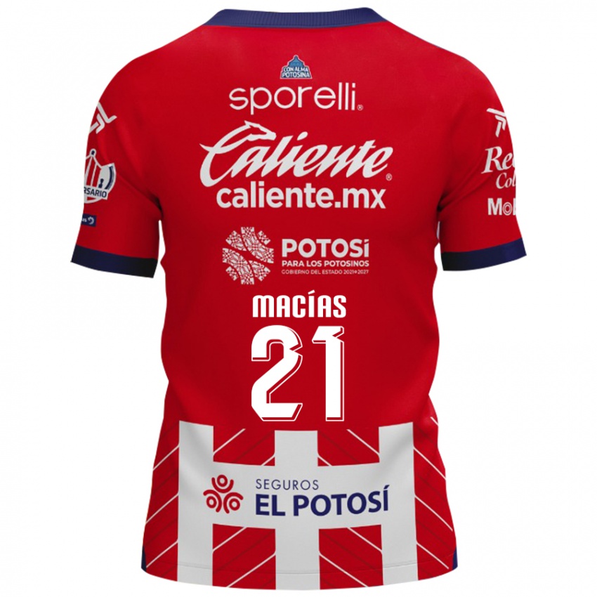 Niño Camiseta Óscar Macías #21 Rojo Blanco 1ª Equipación 2024/25 La Camisa Chile