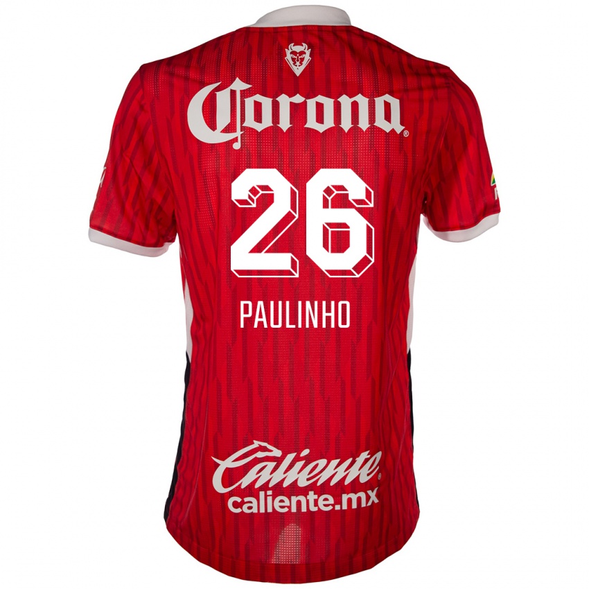 Niño Camiseta Paulinho #26 Rojo Blanco 1ª Equipación 2024/25 La Camisa Chile