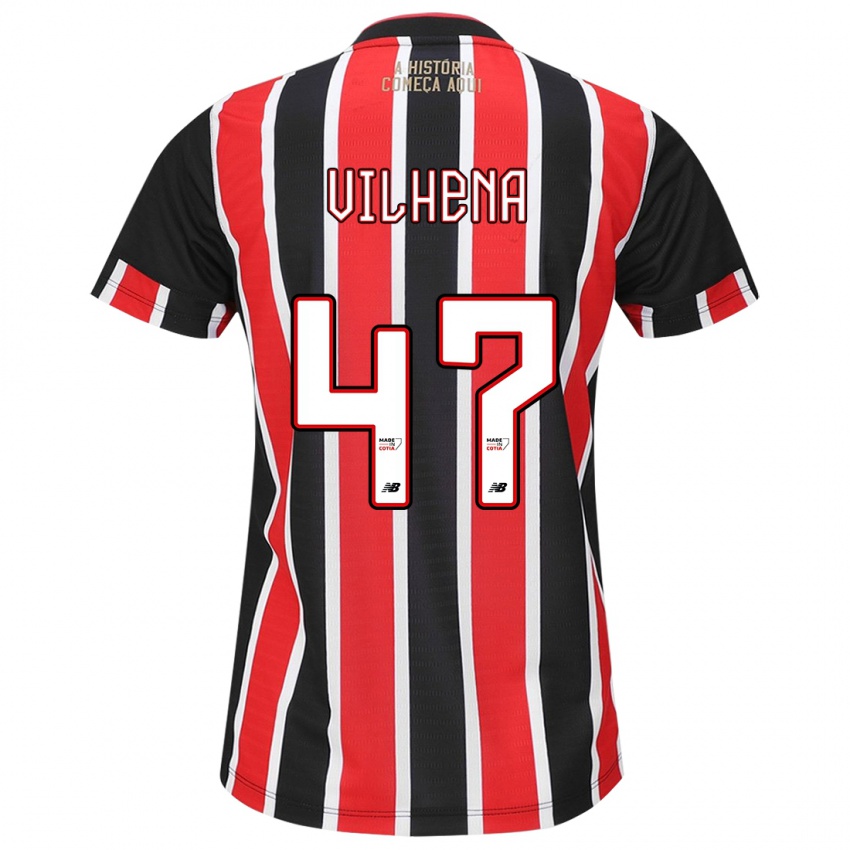 Niño Camiseta Pedro Vilhena #47 Negro Rojo Blanco 2ª Equipación 2024/25 La Camisa Chile