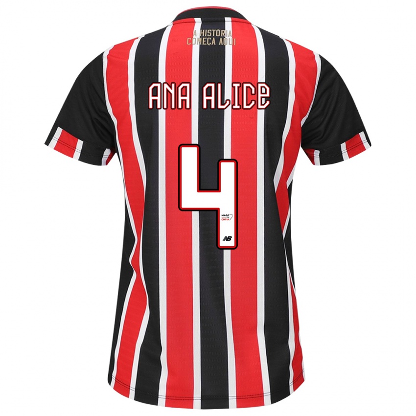 Niño Camiseta Ana Alice Luciano Da Silva #4 Negro Rojo Blanco 2ª Equipación 2024/25 La Camisa Chile