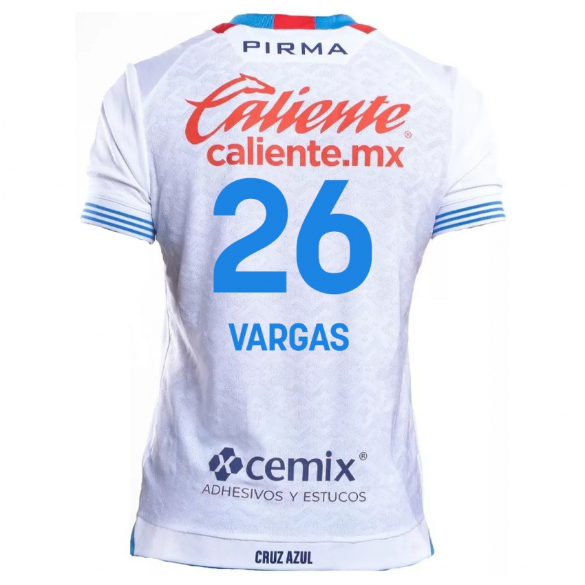 Niño Camiseta Carlos Vargas #26 Blanco Azul 2ª Equipación 2024/25 La Camisa Chile