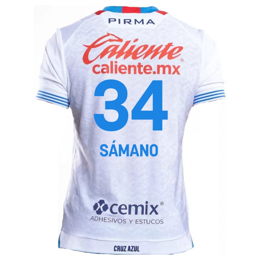 Niño Camiseta Leonardo Sámano #34 Blanco Azul 2ª Equipación 2024/25 La Camisa Chile