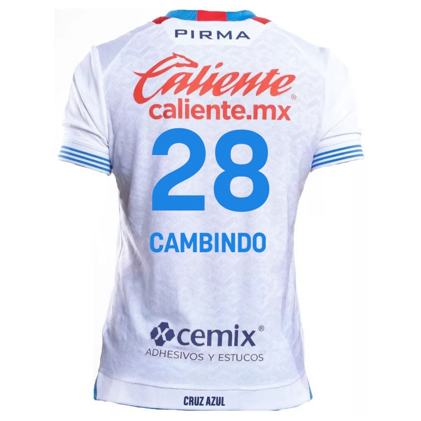 Niño Camiseta Diber Cambindo #28 Blanco Azul 2ª Equipación 2024/25 La Camisa Chile