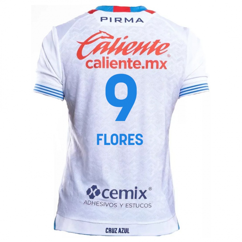 Niño Camiseta Daniela Flores #9 Blanco Azul 2ª Equipación 2024/25 La Camisa Chile