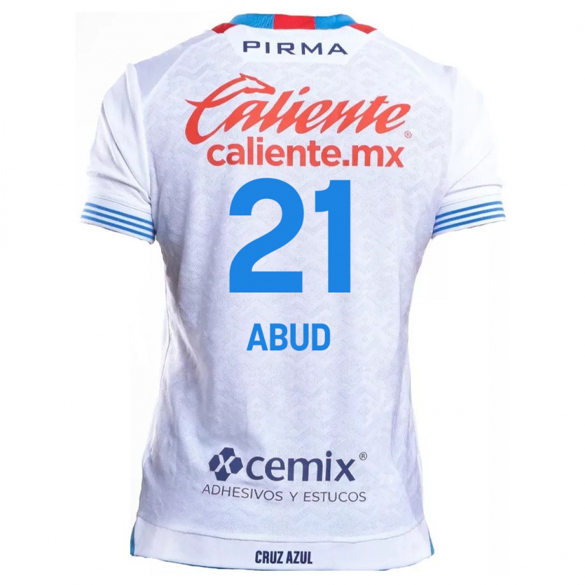 Niño Camiseta Karime Abud #21 Blanco Azul 2ª Equipación 2024/25 La Camisa Chile