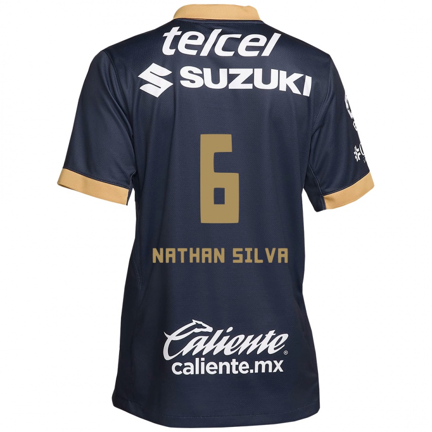 Niño Camiseta Nathan Silva #6 Obsidiana Dorada Blanca 2ª Equipación 2024/25 La Camisa Chile