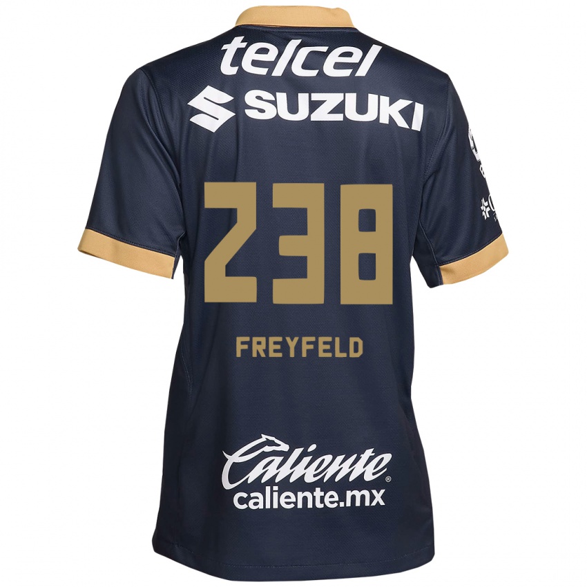 Niño Camiseta Julián Freyfeld #238 Obsidiana Dorada Blanca 2ª Equipación 2024/25 La Camisa Chile