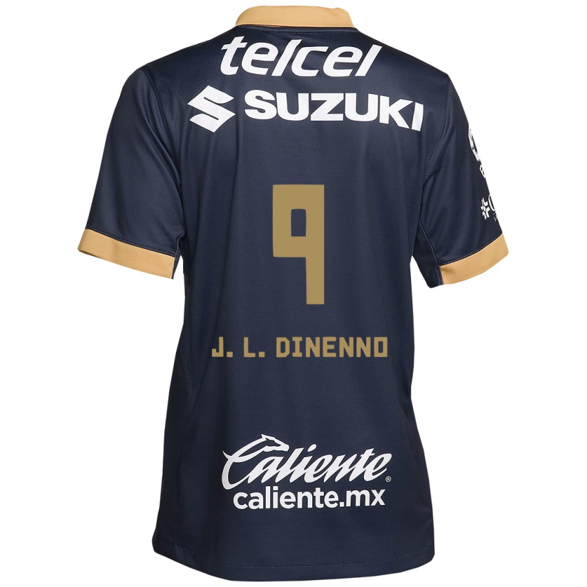 Niño Camiseta Juan Dinenno #9 Obsidiana Dorada Blanca 2ª Equipación 2024/25 La Camisa Chile