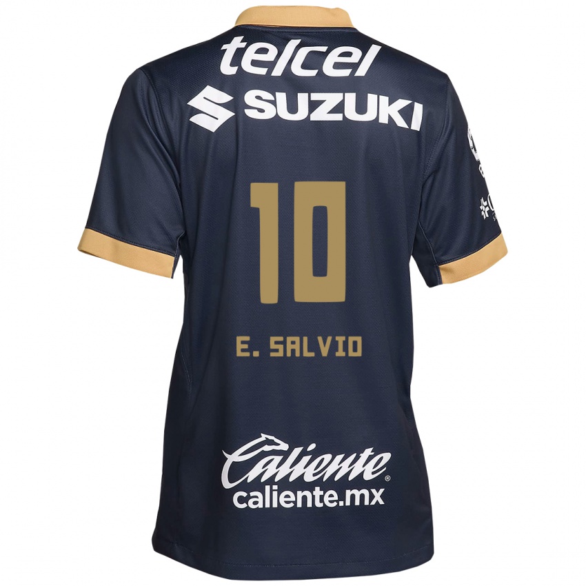 Niño Camiseta Eduardo Salvio #10 Obsidiana Dorada Blanca 2ª Equipación 2024/25 La Camisa Chile