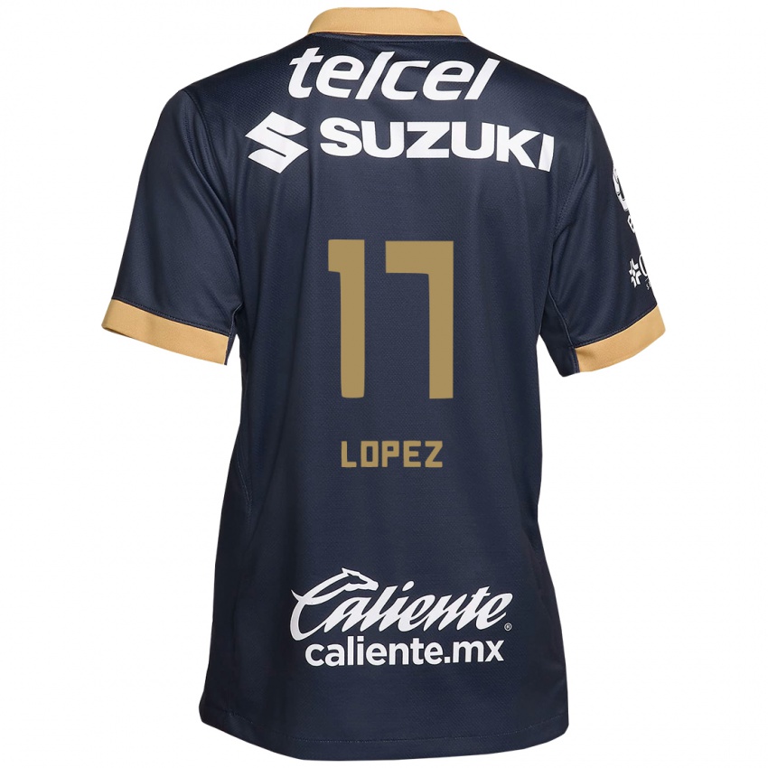 Niño Camiseta Leonel Lopez #17 Obsidiana Dorada Blanca 2ª Equipación 2024/25 La Camisa Chile