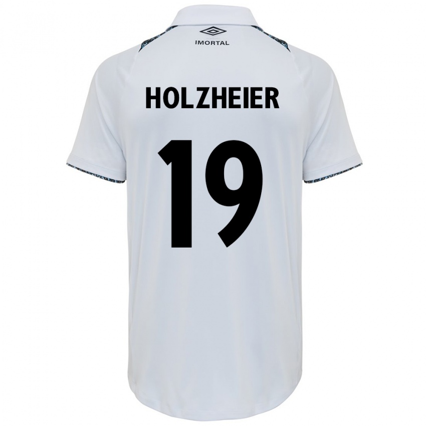 Niño Camiseta Agostina Holzheier #19 Blanco Azul 2ª Equipación 2024/25 La Camisa Chile