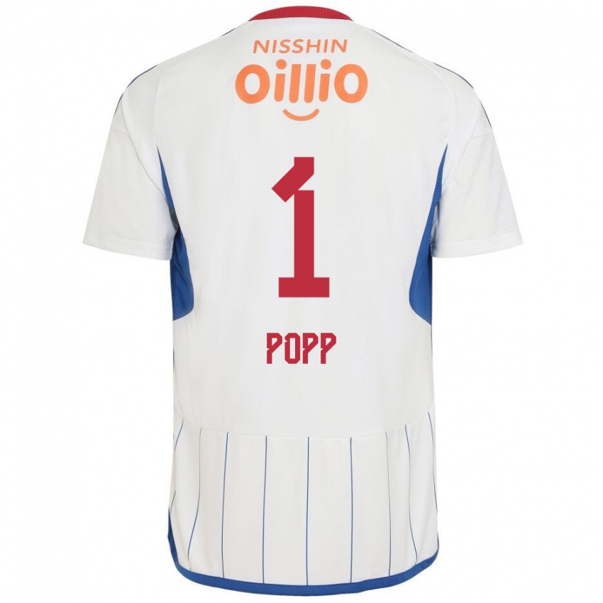 Niño Camiseta William Popp #1 Blanco Azul Rojo 2ª Equipación 2024/25 La Camisa Chile