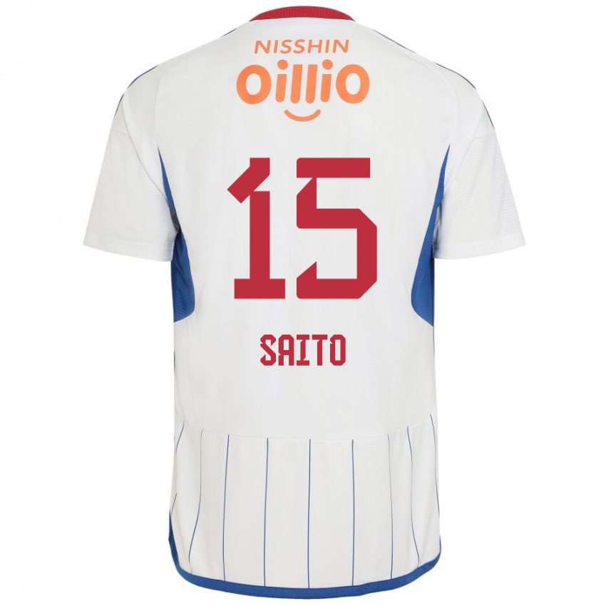 Niño Camiseta Haru Saito #15 Blanco Azul Rojo 2ª Equipación 2024/25 La Camisa Chile