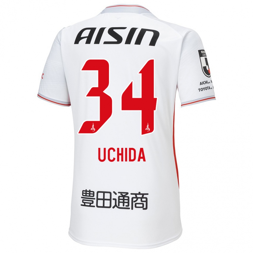 Niño Camiseta Takuya Uchida #34 Blanco Amarillo Rojo 2ª Equipación 2024/25 La Camisa Chile