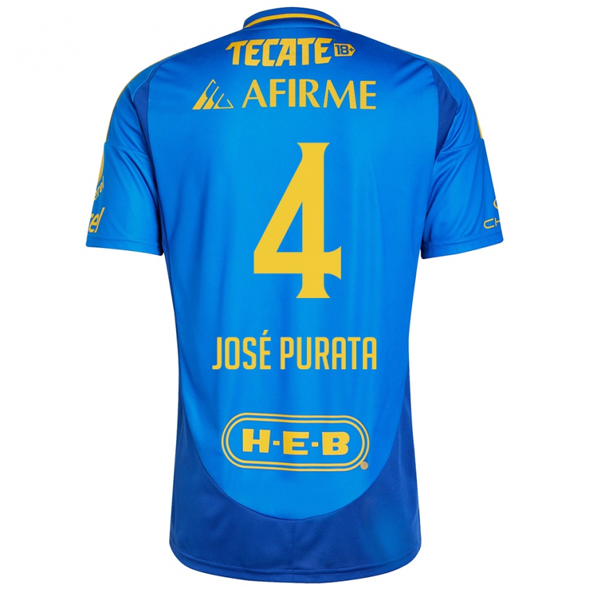 Niño Camiseta Juan Jose Purata #4 Azul Amarillo 2ª Equipación 2024/25 La Camisa Chile