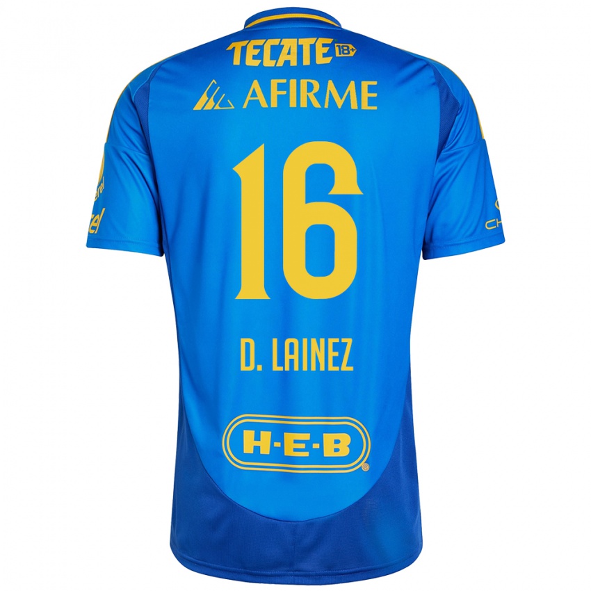 Niño Camiseta Diego Lainez #16 Azul Amarillo 2ª Equipación 2024/25 La Camisa Chile