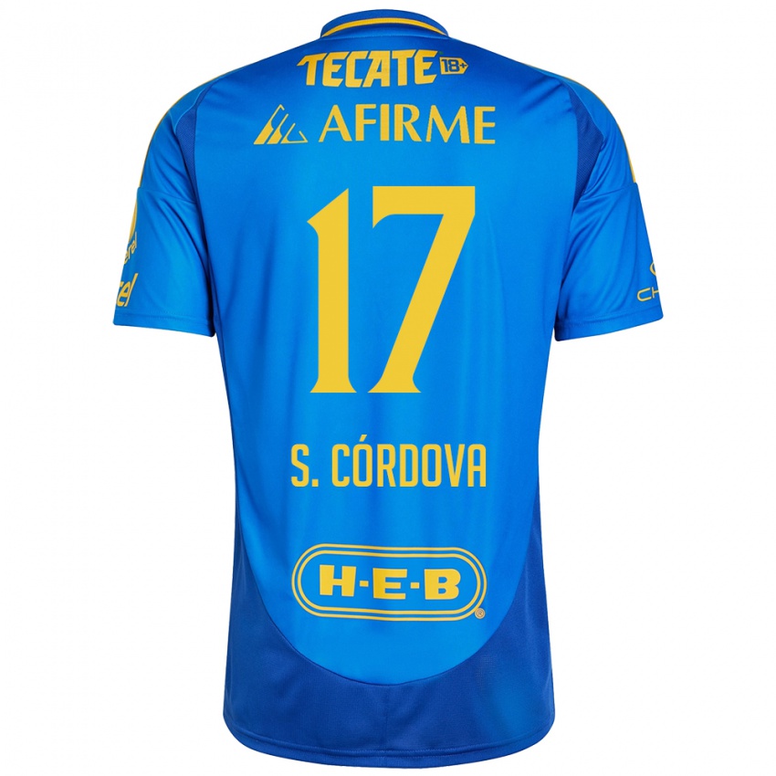 Niño Camiseta Sebastian Cordova #17 Azul Amarillo 2ª Equipación 2024/25 La Camisa Chile