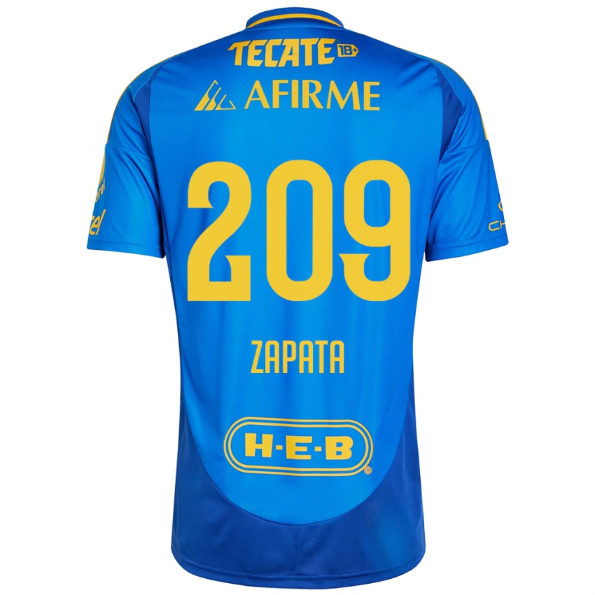 Niño Camiseta Jorge Zapata #209 Azul Amarillo 2ª Equipación 2024/25 La Camisa Chile