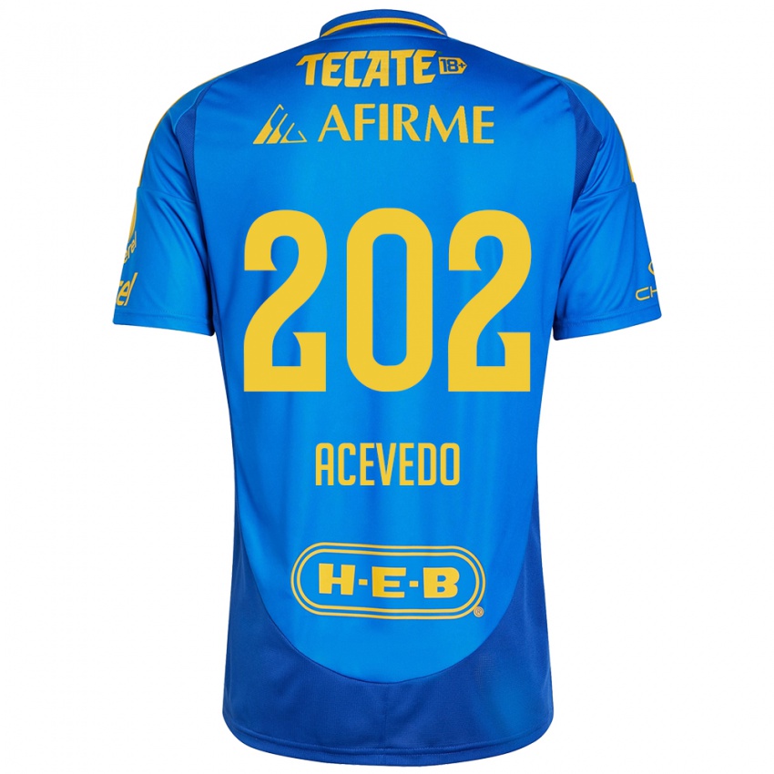 Niño Camiseta José Acevedo #202 Azul Amarillo 2ª Equipación 2024/25 La Camisa Chile